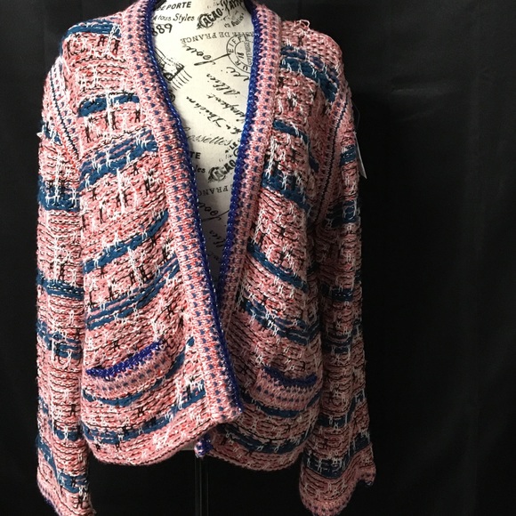 GoAloneWithALU Chunky Knit Pink Blue Cardigan - Picture 1 of 8